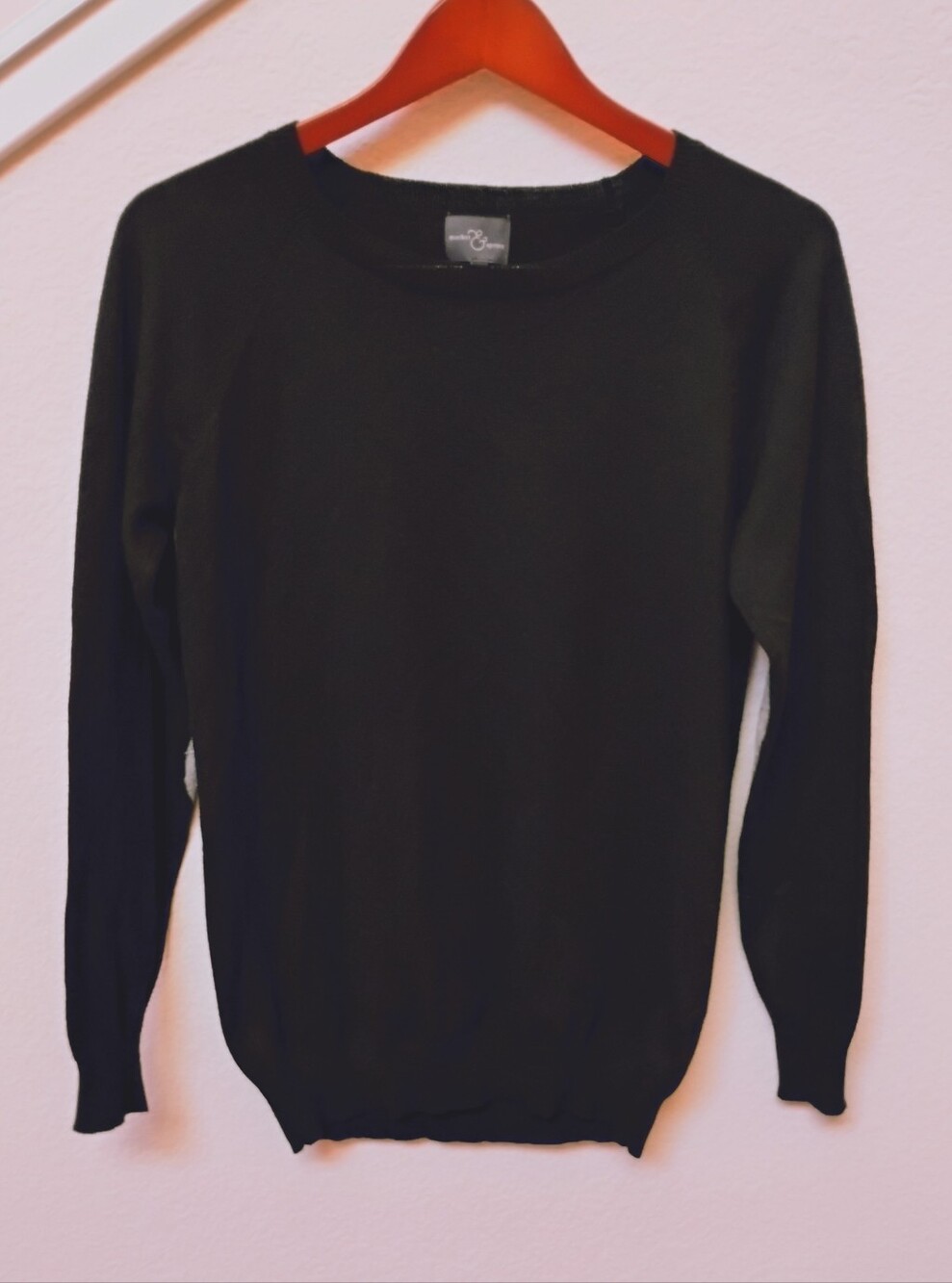 Market & Spruce Black Crewneck Sweater With Elbow Patches 20% Wool
